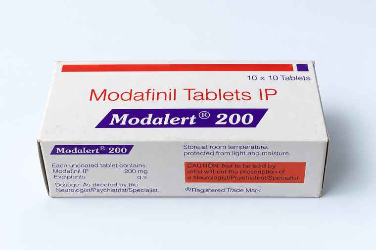 Modalert 200mg modafinil box by Sun Pharma, alternate view